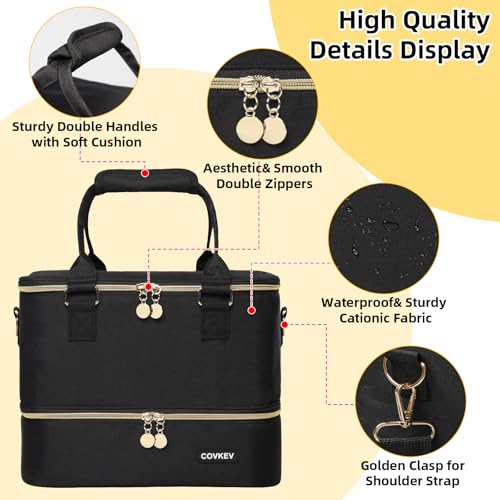 Covkev Nail Polish Organizer Hold 80 Bottles & Travel Nail Bag Case - Black & Gold