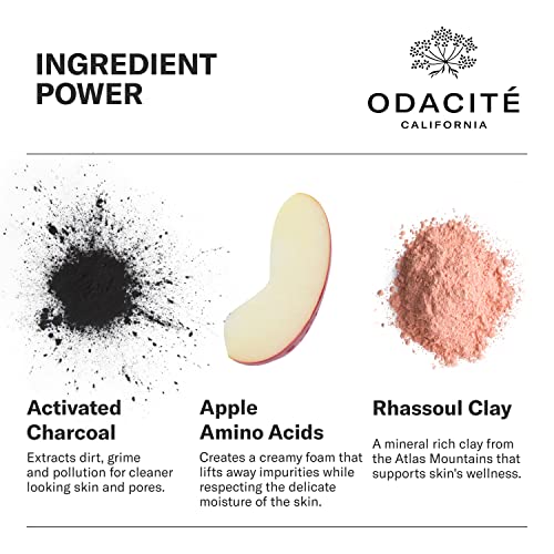 Odacit? Facial Cleanser with Foam - Black Mint Activated Charcoal & Rhassoul Clay Glow Recipe - Facial Moisturizer with Deep Cleanse for Gentle Face Wash to Remove Dirt & Oil, 3.38 fl. oz.