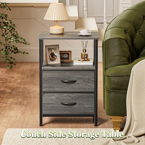 Huuger Nightstand Set of 2 in Grey with 2 Drawers Modern Bedside Tables