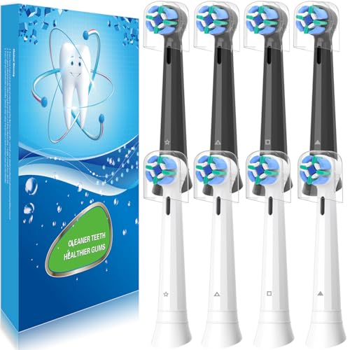 8 Pack Multi Color Replacement Brush Heads for Oral B iO Series - Compatible with iO 2-10 & 7G, With Covers, Black & White Variation