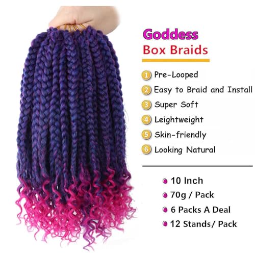 10 Inch Crochet Box Braids with Curly Ends - Purple & Pink Variations