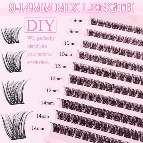 Natural Wispy Lash Clusters 9-14MM D Curl Cluster Eyelash Extensions Soft Eyelash Clusters,9mm 10mm 12mm 14mm False Eyelashes 120pcs Lash Clusters