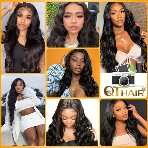 QTHAIR 16 Inch Natural Black Body Wave Lace Closure 5x5 Pre Plucked Human Hair