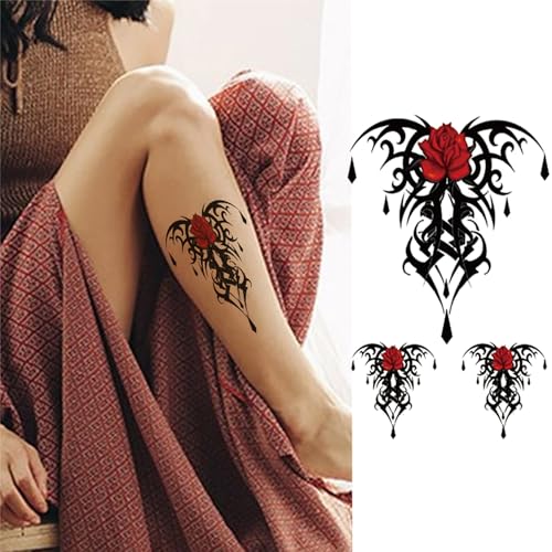 Yesallwas 4 Sheets Large Temporary Tattoo Sticker Fake Tattoos for Women Girls Models,Waterproof Long Lasting Body Art Makeup Sexy Realistic Arm Tattoos -Rose, Flowers£¬Jewelry 5.9x8.26inche (A)
