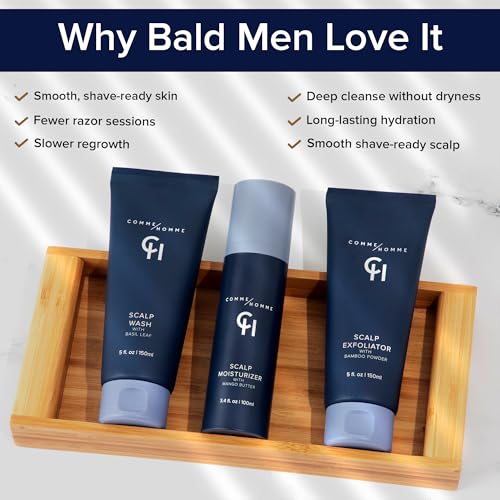 Comme Homme Bald Head Care Kit with Wash, Exfoliator, Moisturizer, & Bag
