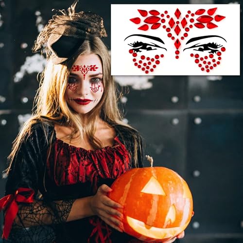 Face Gems, Face Jewels - Self Adhesive- Face Glitter Jewel Tattoo Sticker Festival Gems Rave Party Body MakeUp Rhinestone Gems for Eyes Face Body, face gems for festivals, Halloween (Red 68)