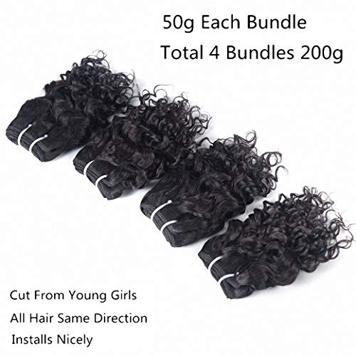 Brazilian Water Wave Human Hair Weave 4 Bundles 8 Inch Ocean Wave Virgin Remy Hair - Natural Black, Sew-In, Wet & Wavy