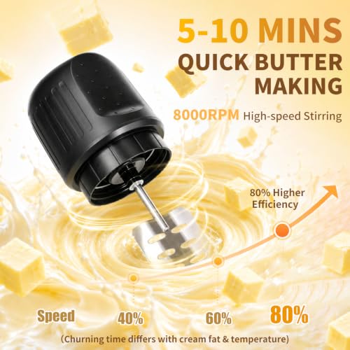 Electric Butter Churn 32oz Cordless High-Speed Maker 8000RPM - 5-10 Min