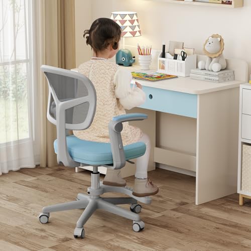 Kids Desk Chair with Adjustable Height Armrest & Footrest - Blue