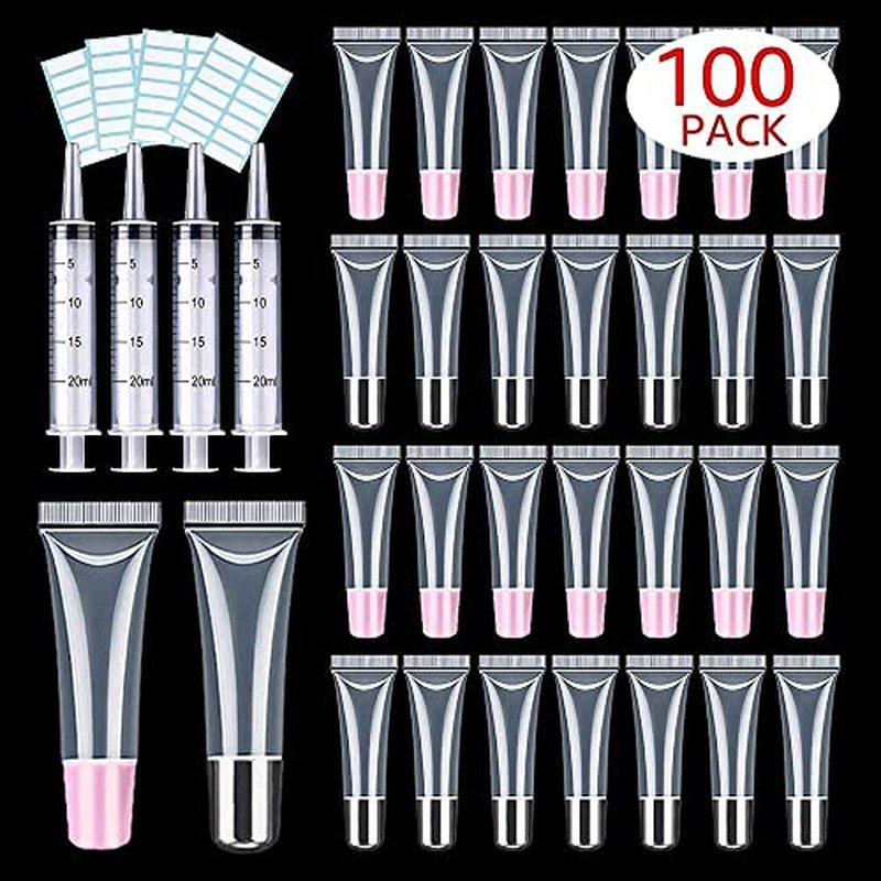 100 PACK 10ml Lip Gloss Tubes with 50 x Pink Caps + 50 x Silver Caps