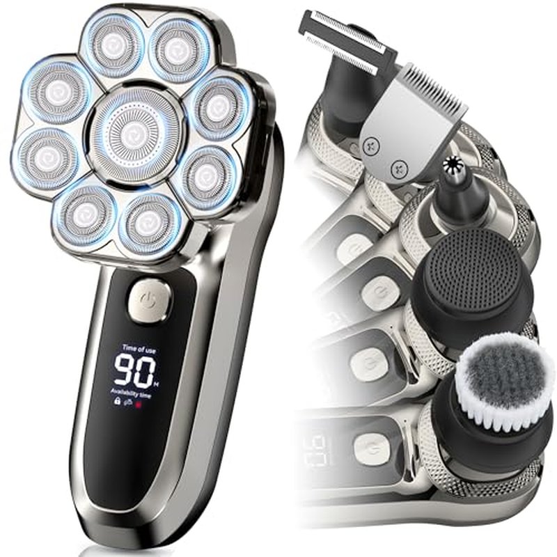 9D Head Shavers for Bald Men, Upgraded 6-in-1 Electric Razor Grooming Kit with LED Display, Waterproof Wet & Dry, USB-C Fast Charging, Cordless Rotary Head Shaver for Home&Travel (Gunmetal, 9D)