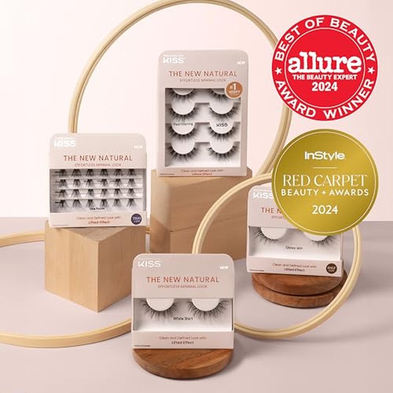 KISS The New Natural, False Eyelashes, 'Pearl Earring', 12mm, Includes 4 Pairs Of Lashes, Easy to Apply, Reusable Lash Clusters