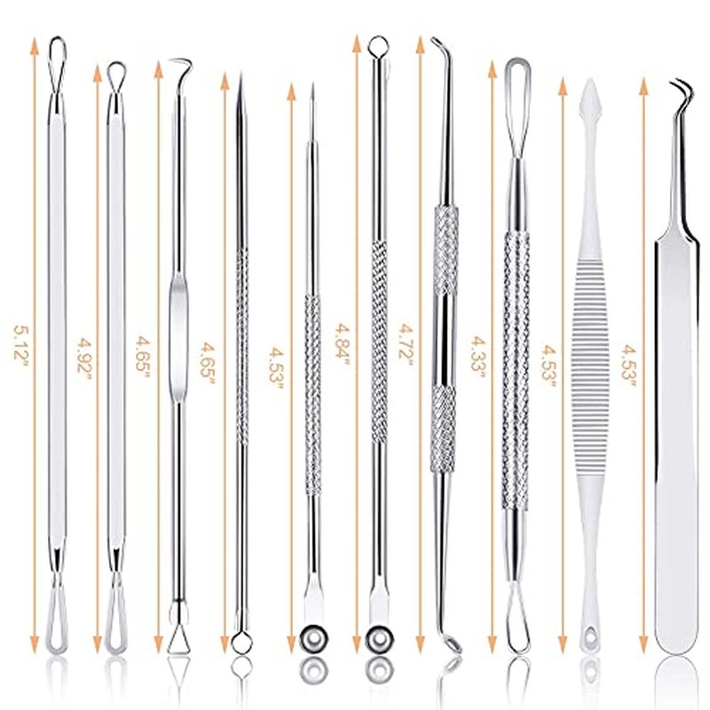 MENOLY Pimple Popper Tool Kit 10 Pcs, Pimple Blackhead Remover Tool Zit Popper for Blemish, Pimple Comedone Extractor Acne Tool for Blackheads, Acnes, Whiteheads Nose Face Tools with Leather Bag