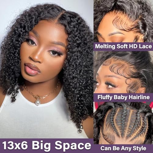 Human Hair Curly Bob Wig 13x6 Lace Front Short Wavy Wig 14 Inch 180 Density