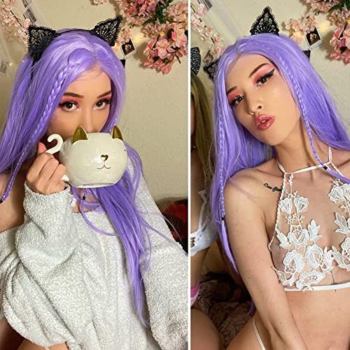 Long Lavender Purple Lace Front Wig 24 Inch Synthetic Heat-Resistant Daily Hair for Women - Variation of 24/Purple