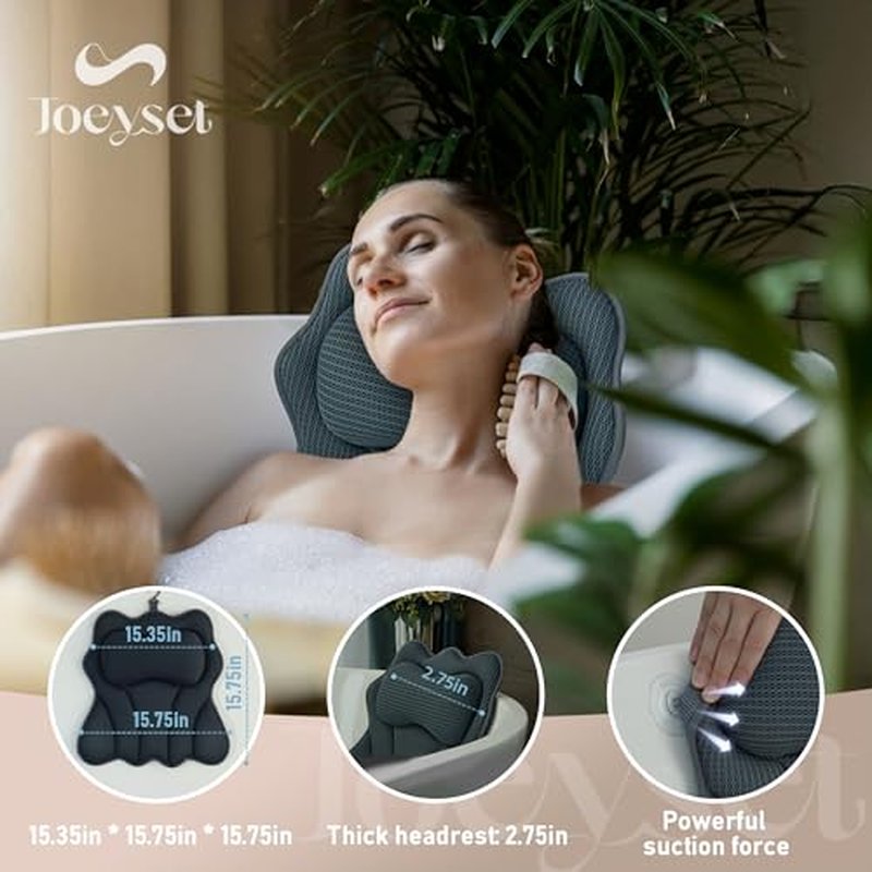 Bath Pillows for Tub ? Luxury Bath Pillow & Bathtub Pillow with 6 Strong Suction Cups, Soft Cushion for Head and Neck Support, Relaxing Bath Accessories for Women (Gray)