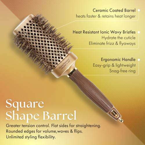 Olivia Garden NanoThermic Ceramic + Ion Square Shaper Thermal Hair Brush - Not Electrical - Professional Blowout Brush for Normal to Thick Hair