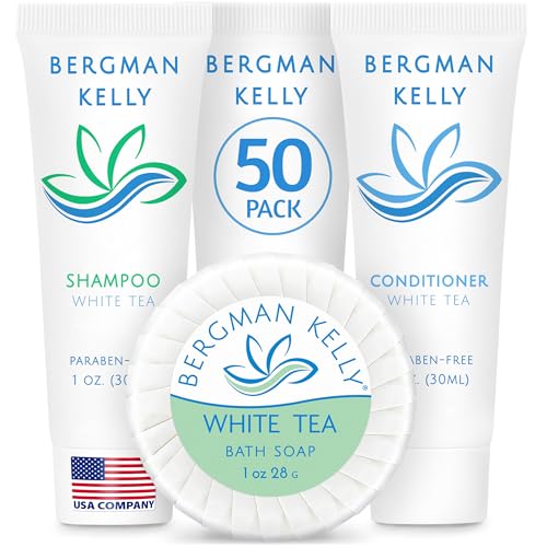 Round Hotel Soap & Travel Shampoo Conditioner Set - White Tea, 1 oz, Pack of 50 - Bergman Kelly