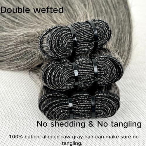 Grey Salt & Pepper Human Hair Bundles 10 Inch Straight Wavy Brazilian Extensions