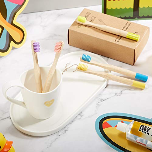 Kids Bamboo Toothbrush Set - 10 Pack of Organic Wooden Toothbrushes with Soft Bristles & Colorful Handles