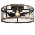 20-Inch Rustic Farmhouse Caged Ceiling Fan with Lights & Remote - Wood Flush Mount Variant
