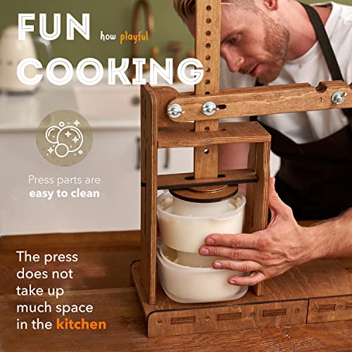 PetriStor Wooden Cheese Press Kit for Home Cheesemaking, 200 lbs Pressure