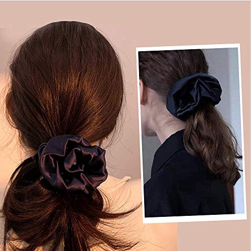 LilySilk 4-Piece Silk Hair Scrunchies Set - Black, 100% Mulberry Silk, Large & Skinny