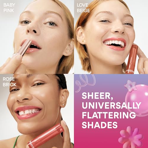 Innisfree Dewy Tint Lip Balm Set - New Love Beige, Baby Pink, Rose Brick, Hydrating Sheer Lipstick for Dry Lips