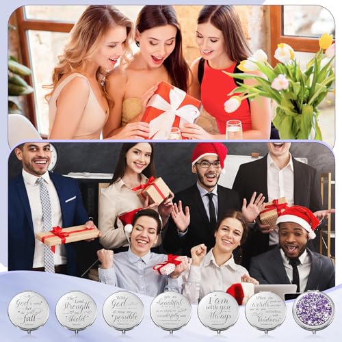 Thyle 12 Pack Christian Compact Mirrors with Bible Verses - Purple, Gift Set