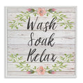Stupell Industries Wash Soak Relax Floral Wood Wall Art, 17 x 17, White Framed