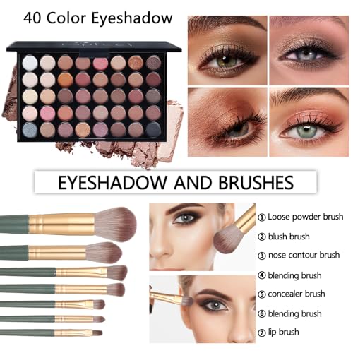 All-in-One Makeup Kit for Women with Eyeshadow Palette Lip Gloss Foundation & Brushes
