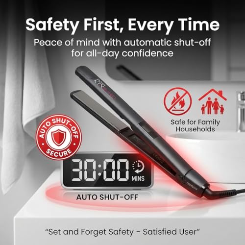 Professional Titanium Flat Iron 1 Inch Hair Straightener with Adjustable Heat up to 450°F, Dual Voltage