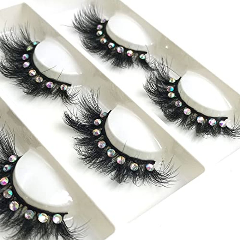 False Eyelashes with Glitter Rhinestones On, Bling Lashes 2023 Sparkle Full Strip Mink Eyelash 4 Pairs¡¦ (AF08bling)