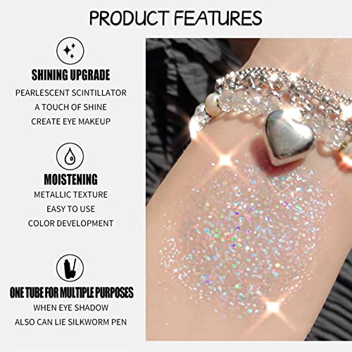 Erinde Liquid Glitter Eyeshadow Eyeliner, Korean Makeup Bling Under Eye Shadow, Shimmer Metallic, Lightweight Waterproof Long Wearing, Loose Glue for Sparkly Crystals Eye Makeup, Colorful Sequins