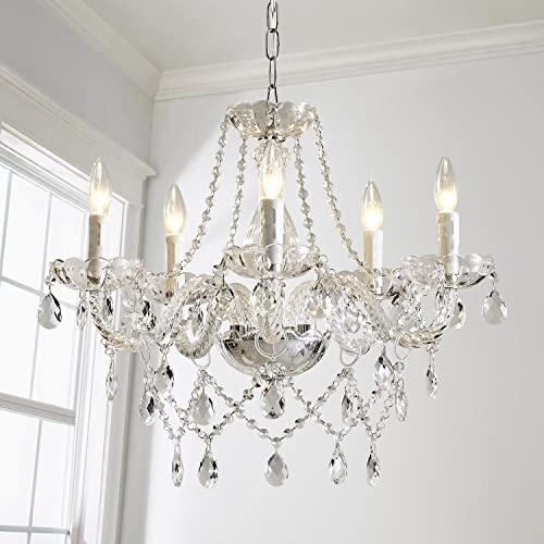 Modern Crystal Chandelier Pendant Light - 5 Lights, 19 Inch, Clear W19" 1 Tier