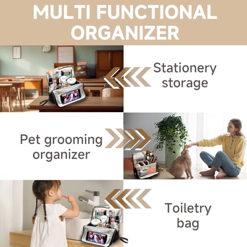 standing makeup bag, Women's Large Capacity Foldable Magnetic Travel Makeup Storage Bag, Waterproof Portable Open Makeup Bag with Divider,black