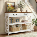 IRONCK 39.4-Inch Farmhouse Console Table with Storage - White & Walnut Variation 39.4inch