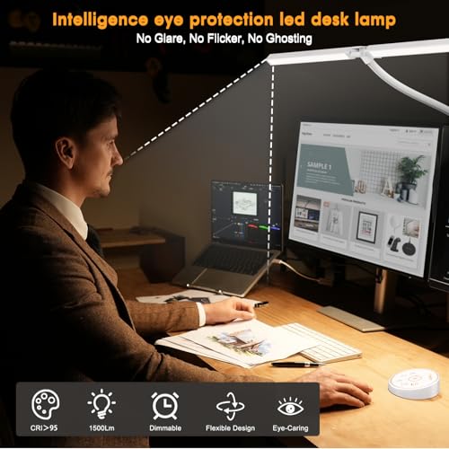 Pzloz White LED Desk Lamp with Clamp - Eye-Caring Adjustable Office Light