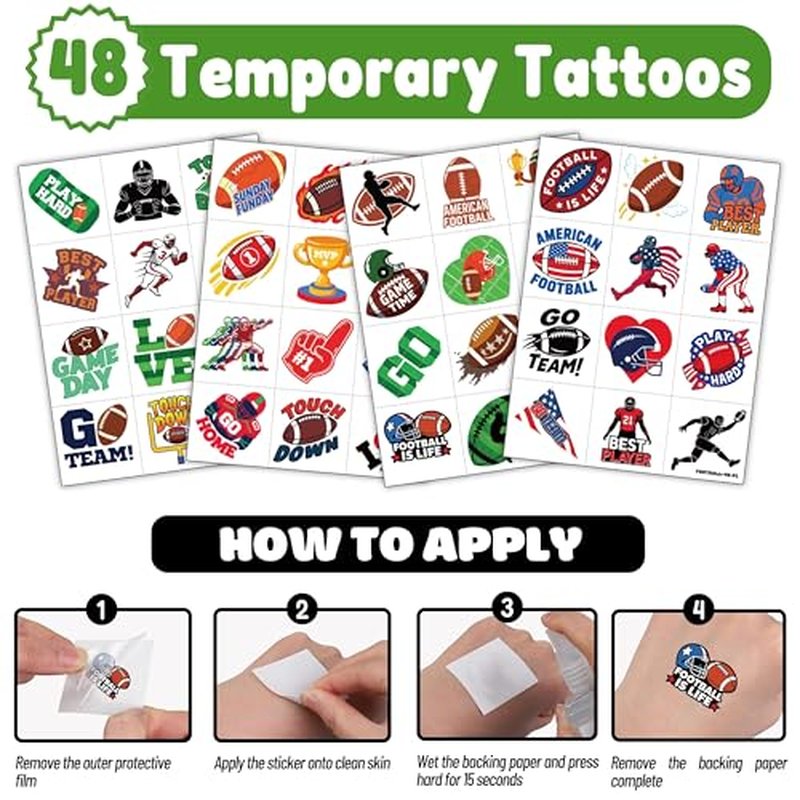 72 PCS Football Party Favors ? 48 Pre-Cut Temporary Tattoos & 24 Football Punch Balloons Themed Birthday Party Decorations Supplies Favors Gifts Goodie Bag Fillers Classroom Rewards for Boys Girls