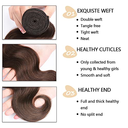 26 Inch Color 4 Bundles Human Hair Body Wave #4 Brown Hair Extension - Chocolate Brown