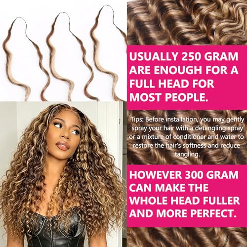 Pre-Separated Human Crochet Hair P4/27/30 Ombre Brown Blonde 20 Inch Deep Water Wave Extensions
