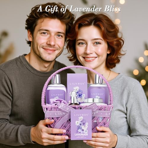 Lavender Spa Gift Set for Women - 7-Piece Birthday Gift for Mom, Relaxing Bath Basket