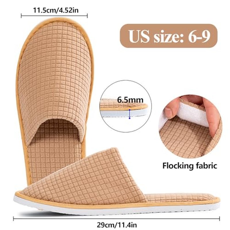 6/10/12 pairs Spa Slippers for Guests, Washable Reusable Disposable Slippers for Women Men, Jacquard Fleece Closed-Toe Design for Hotel, Bathroom, Bedroom, Wedding, Travel, SPA Bulk Slippers for Guest Use
