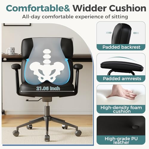 Ergonomic Home Office Desk Chair - Black PU Leather Computer Chair, Adjustable & Supportive