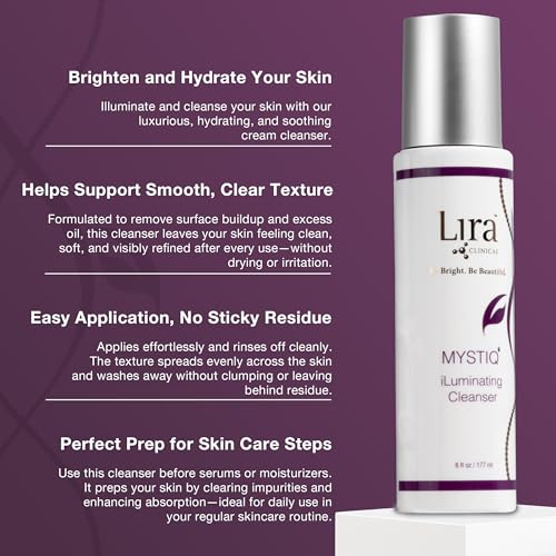 Lira Clinical MYSTIQ iLuminating Cleanser - Moisturizing Face Wash with Vitamin C, Orange Plant Stem Cells, and Plant Extracts - Gentle Facial Cleanser Supports Skin Barrier and Hydration - 6 Oz