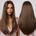 Allbell Long Straight Brown Wigs for Women 24 Inch Heat-Resistant Synthetic Hair - Dark Brown, Layered, Natural Look, Party & Halloween