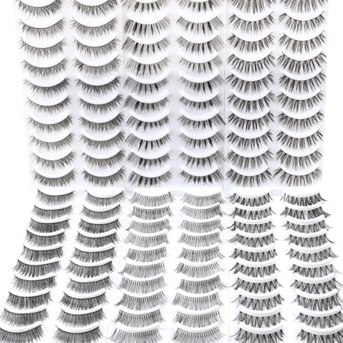Bella Hair 60 Pairs Natural False Eyelashes with Applicator - Reusable Strip Lashes for All Eye Shapes