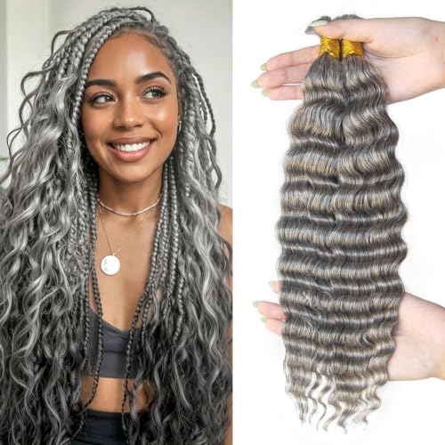 Topnormantic Gray Human Braiding Hair - 18 Inch Deep Wave Salt & Pepper Natural Extensions