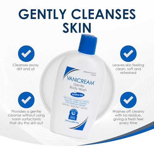 Vanicream Gentle Body Wash, 12 Fl Oz, Formulated without Common Irritants for Sensitive Skin, Gentle Cleanse and Moisture, Removes Dirt & Oils, Non-Drying, pH-Balanced Shower Gel