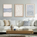 Blue and Neutral Mid-Century Boho Wall Art Set - 3 Panels 16x24 Framed